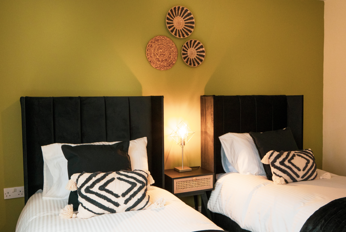 Two single beds listed by HMH Stays in Solihull for long-term contractor booking