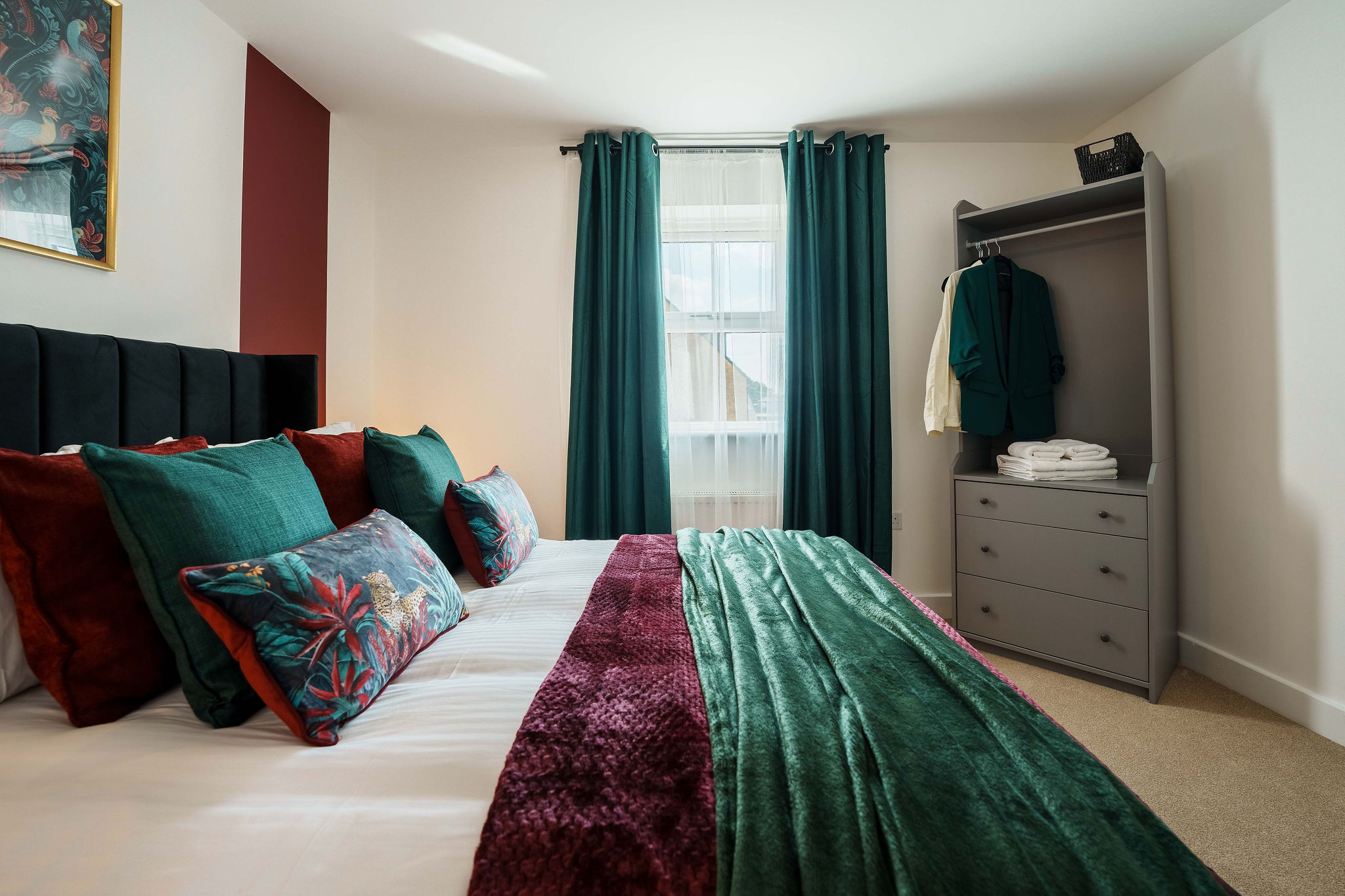 King-size bedroom listed by HMH Stays for long-term accommodation